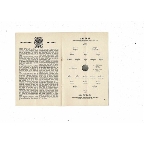 1960/61 Arsenal v Blackpool Football Programme