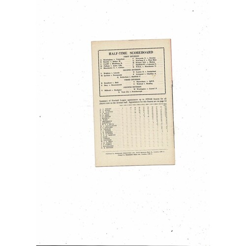 1960/61 Arsenal v Blackpool Football Programme