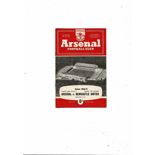 1960/61 Arsenal v Newcastle United Football Programme