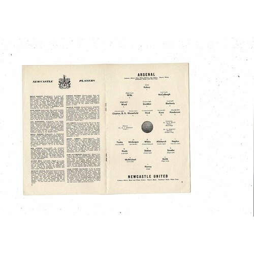 1960/61 Arsenal v Newcastle United Football Programme