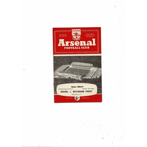 1960/61 Arsenal v Nottingham Forest Football Programme