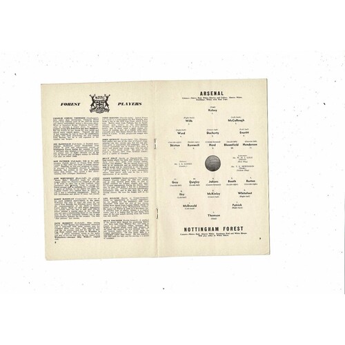1960/61 Arsenal v Nottingham Forest Football Programme