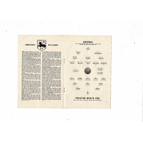 1960/61 Arsenal v Preston Football Programme