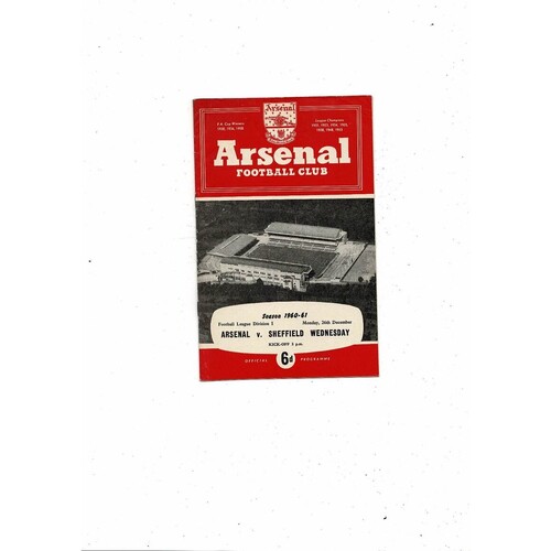 1960/61 Arsenal v Sheffield Wednesday Football Programme