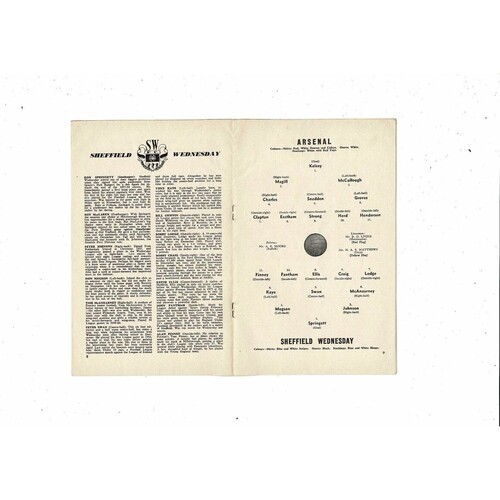 1960/61 Arsenal v Sheffield Wednesday Football Programme