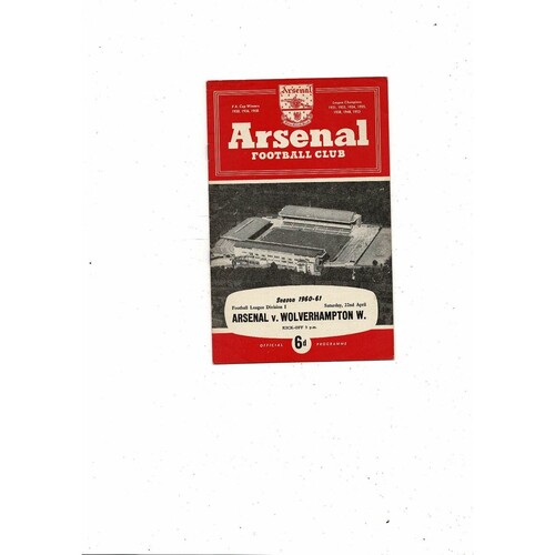 1960/61 Arsenal v Wolves Football Programme