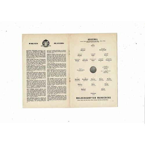 1960/61 Arsenal v Wolves Football Programme