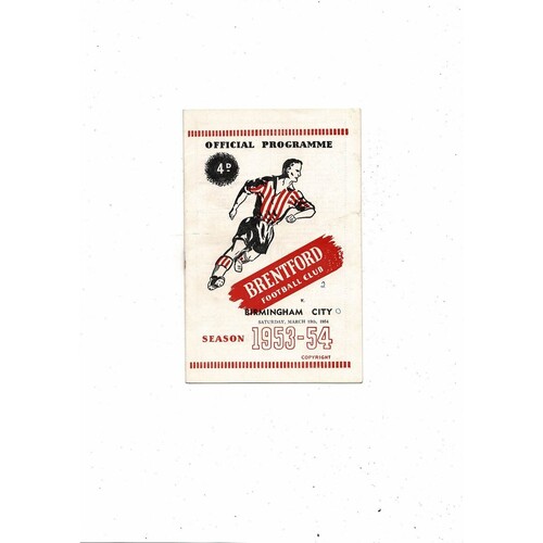 1953/54 Brentford v Birmingham City Football Programme