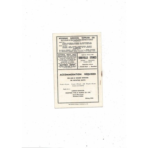 1953/54 Brentford v Birmingham City Football Programme