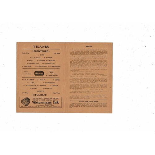 1944/45 Brentford v Fulham Football Programme
