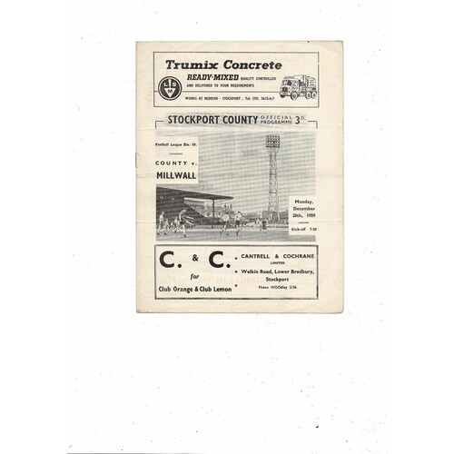 1959/60 Stockport County v Millwall Football Programme