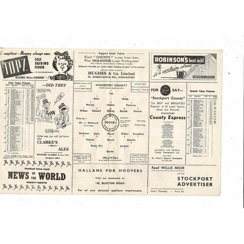 1959/60 Stockport County v Millwall Football Programme