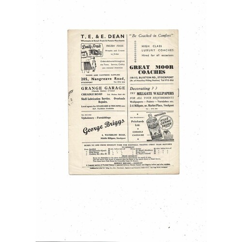 1959/60 Stockport County v Millwall Football Programme