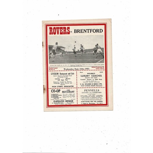 1953/54 Doncaster Rovers v Brentford Football Programme