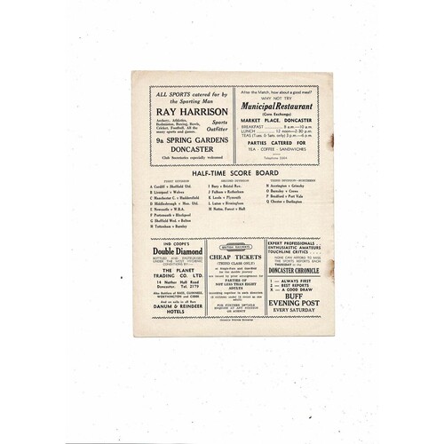 1953/54 Doncaster Rovers v Brentford Football Programme