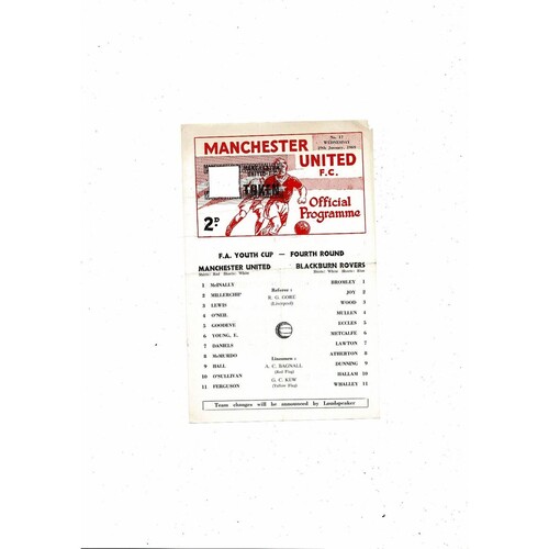 Manchester United v Blackburn FA Youth Cup Football Programme 1968/69