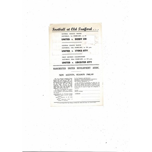 Manchester United v Blackburn FA Youth Cup Football Programme 1968/69