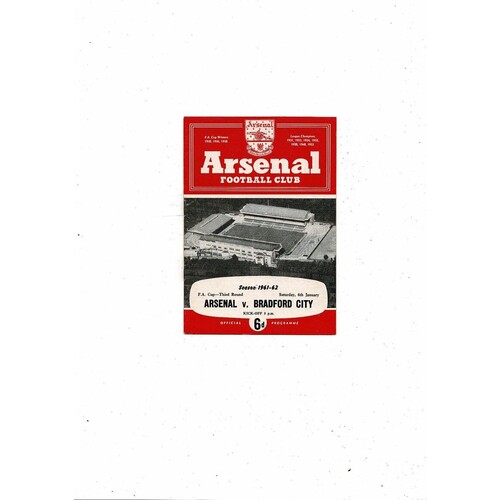 1961/62 Arsenal v Bradford City FA Cup Football Programme