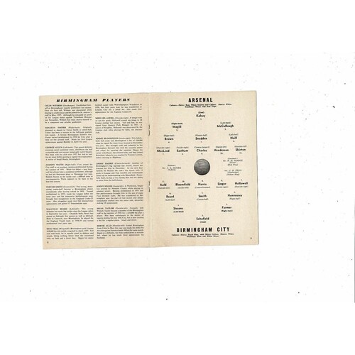 1961/62 Arsenal v Birmingham City Football Programme + Press cutting