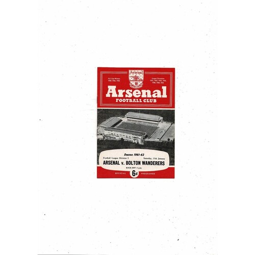 1961/62 Arsenal v Bolton Wanderers Football Programme