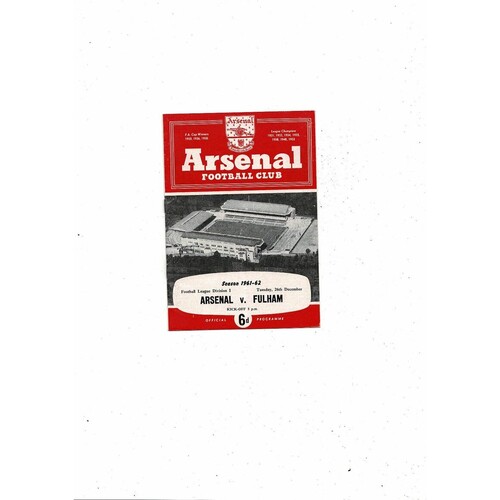 1961/62 Arsenal v Fulham Football Programme