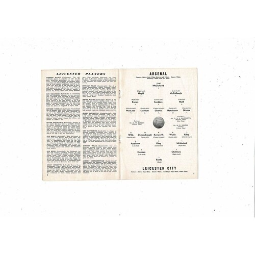 1961/62 Arsenal v Leicester City Football Programme
