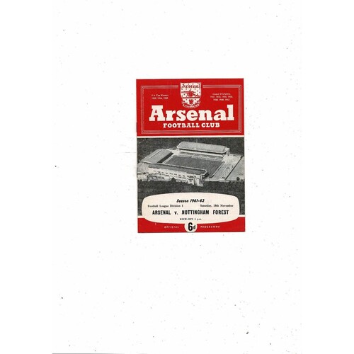 1961/62 Arsenal v Nottingham Forest Football Programme
