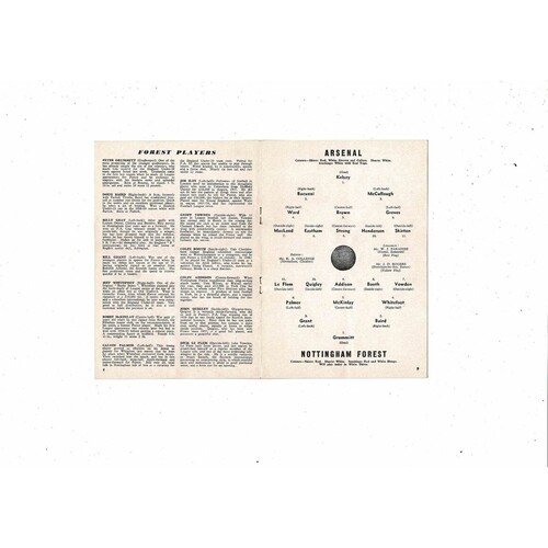 1961/62 Arsenal v Nottingham Forest Football Programme