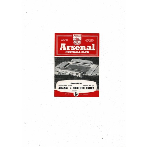 1961/62 Arsenal v Sheffield United Football Programme