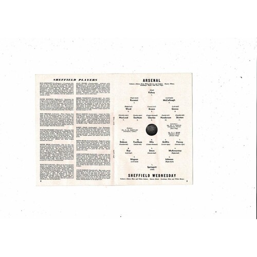 1961/62 Arsenal v Sheffield Wednesday Football Programme