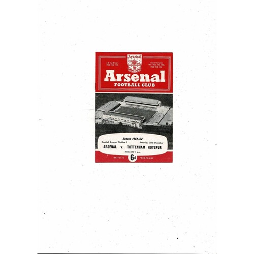 1961/62 Arsenal v Tottenham Hotspur Football Programme