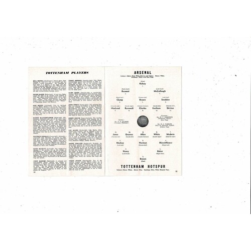 1961/62 Arsenal v Tottenham Hotspur Football Programme