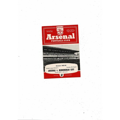 1962/63 Arsenal v Birmingham City Football Programme