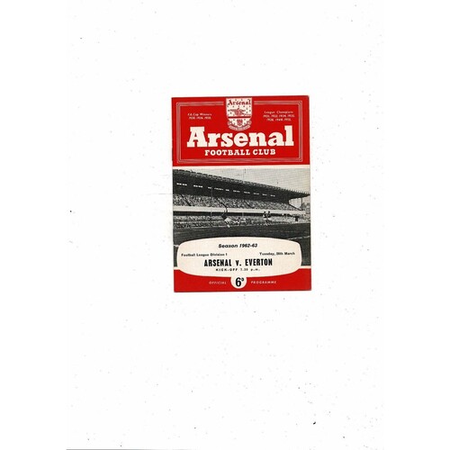 1962/63 Arsenal v Everton Football Programme