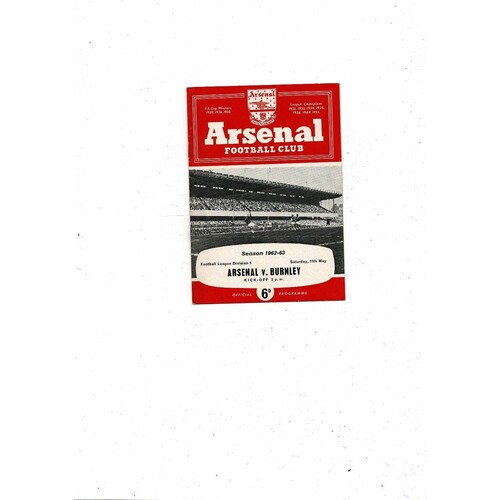 1962/63 Arsenal v Burnley Football Programme