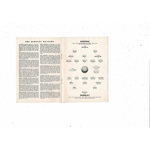 1962/63 Arsenal v Burnley Football Programme