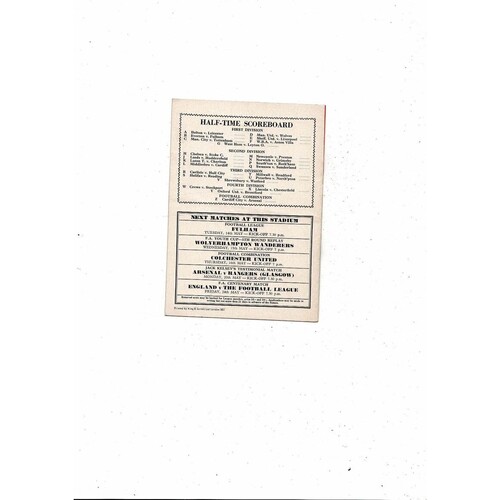 1962/63 Arsenal v Burnley Football Programme