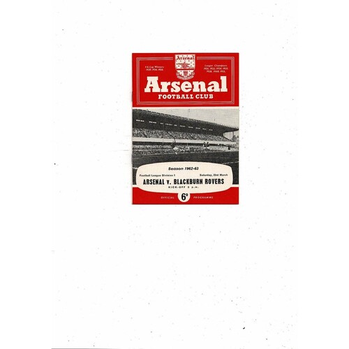 1962/63 Arsenal v Blackburn Rovers Football Programme