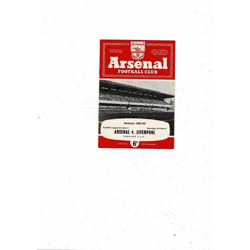 1962/63 Arsenal v Liverpool Football Programme
