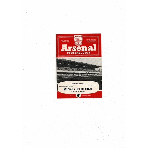 1962/63 Arsenal v Leyton Orient Football Programme