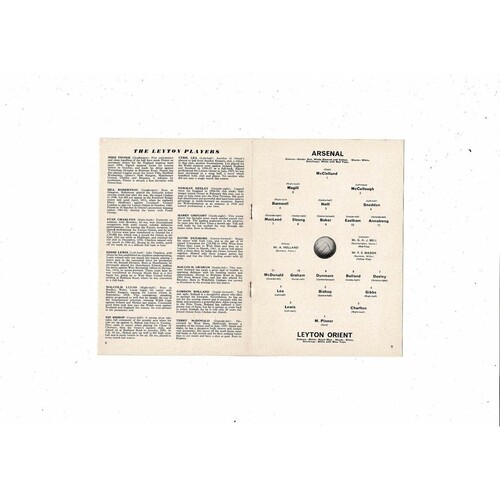 1962/63 Arsenal v Leyton Orient Football Programme