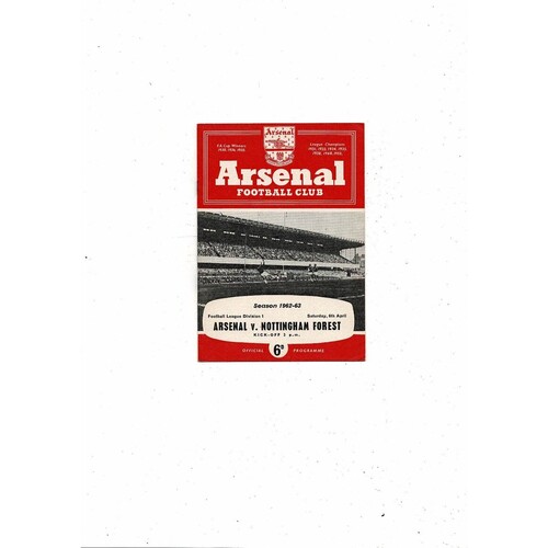 1962/63 Arsenal v Nottingham Forest Football Programme