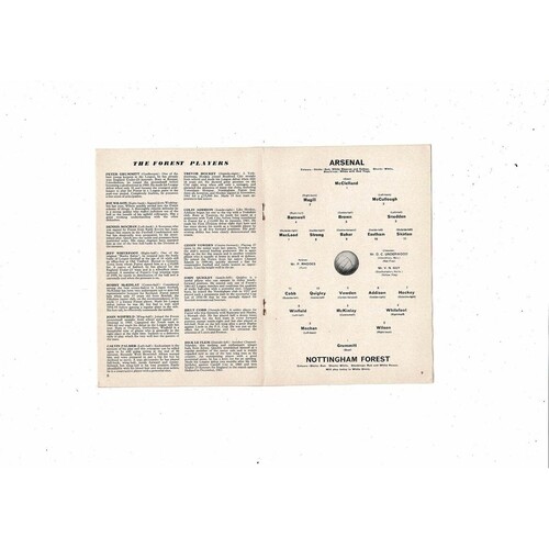 1962/63 Arsenal v Nottingham Forest Football Programme