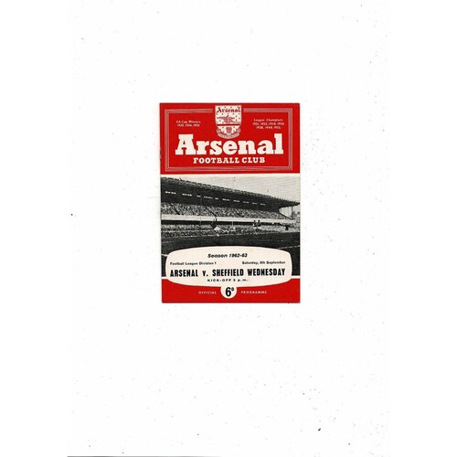1962/63 Arsenal v Sheffield Wednesday Football Programme