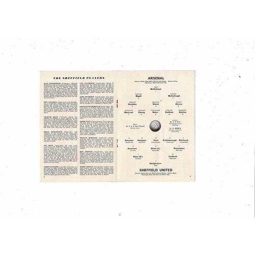 1962/63 Arsenal v Sheffield United Football Programme
