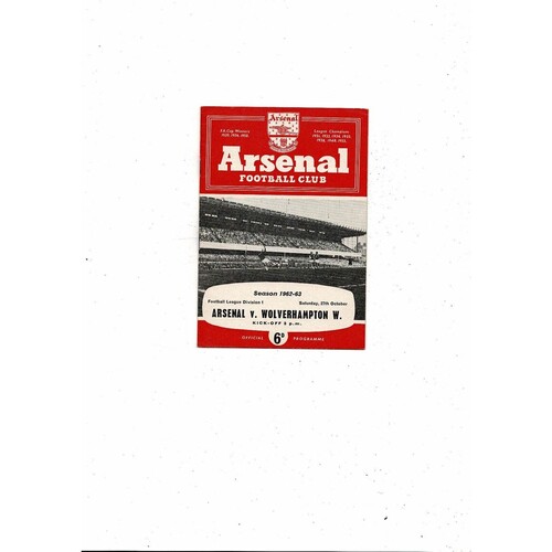 1962/63 Arsenal v Wolves Football Programme