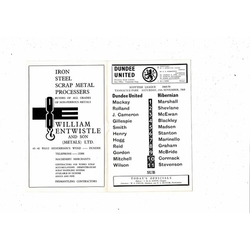 1969/70 Dundee United v Hibernian Football Programme