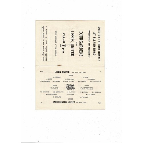 1958/59 Leeds United v Manchester United Football Programme