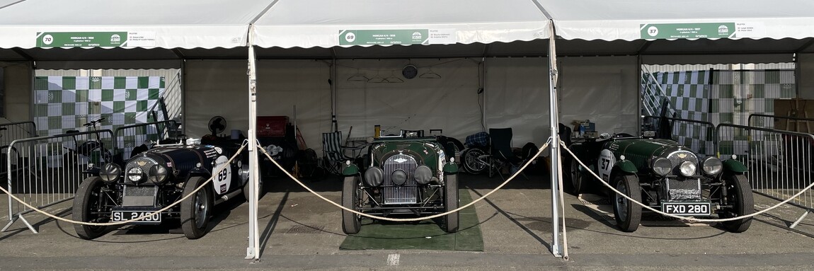 3 Morgans 4-4 series 1 at 2023 Le Mans Classic