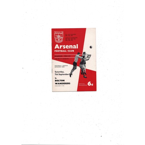 1963/64 Arsenal v Bolton Wanderers Football Programme + Press cutting